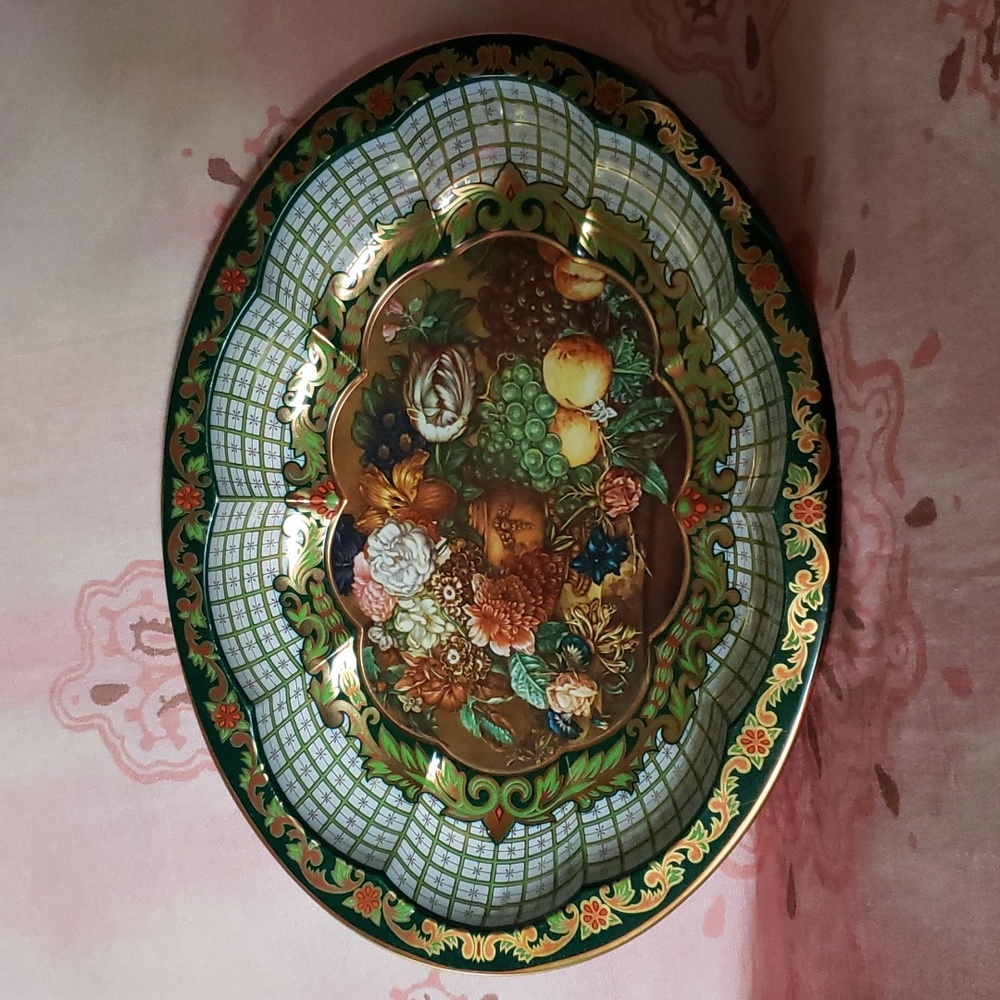 Vintage Metal Tray Daher Decorated Ware Floral Flowers Grapes Fruit Metal Bowl